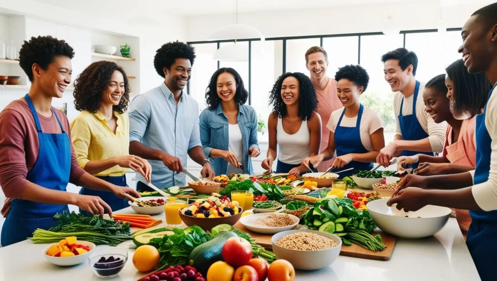 Bien-être et nutrition. Préparation de repas équilibrés avec des fruits, légumes, protéines maigres et céréales complètes pour une alimentation saine.